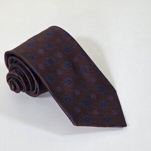 Pierre Balmain Silk Tie Brown Geo Circles Print Party Canada W 3 L 58 inches